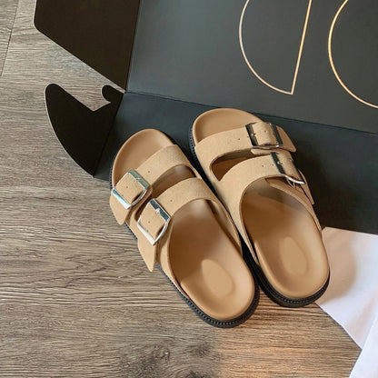 Casual Women's Summer Wear Birkenstock Shoes Belt Buckle Half Slippers