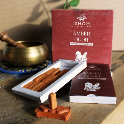 Pack of 15 Natural Incense Smudge Bricks and Burner - Amber Wood Scents & Soaks