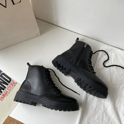 Trendy Korean Black All Match Thick Soled Motorcycle Boots Michan Direct