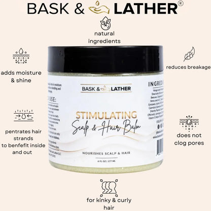 Bask & Lather Stimulating Scalp & Hair Balm for Hair Growth – Mango & Shea Butter, Peppermint & Rosemary, Vitamin E | 6 oz British Harmonia | Natural Makeup & Fragrance by British Harmonia UK