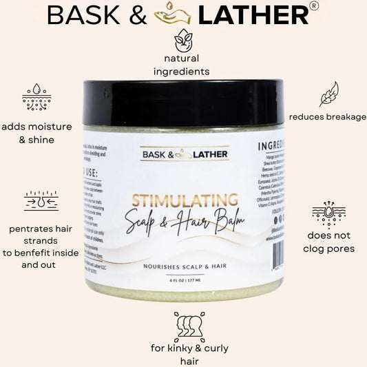 Bask & Lather Stimulating Scalp & Hair Balm for Hair Growth – Mango & Shea Butter, Peppermint & Rosemary, Vitamin E | 6 oz British Harmonia | Natural Makeup & Fragrance by British Harmonia UK