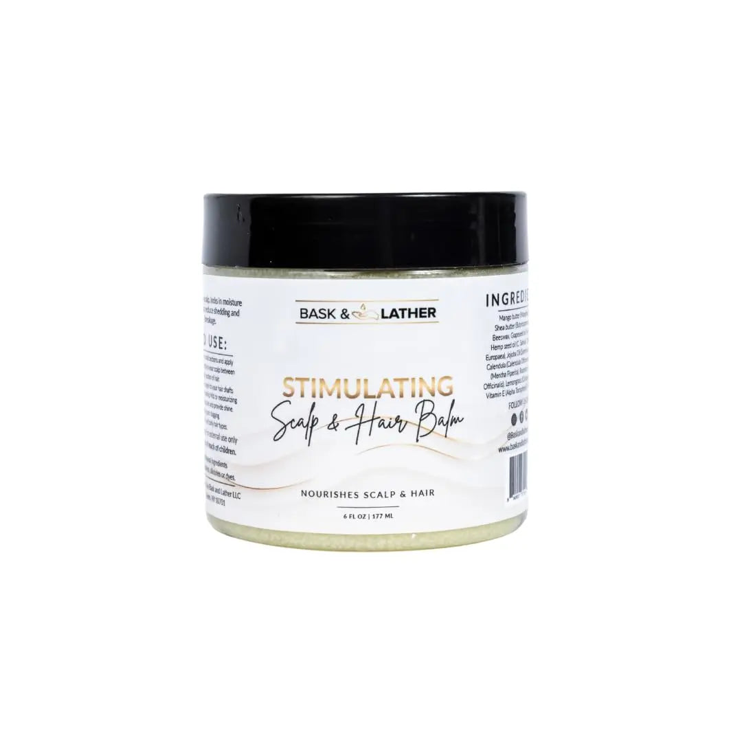 Bask & Lather Stimulating Scalp & Hair Balm for Hair Growth – Mango & Shea Butter, Peppermint & Rosemary, Vitamin E | 6 oz British Harmonia | Natural Makeup & Fragrance by British Harmonia UK