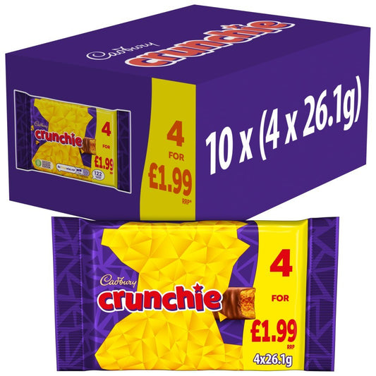 Cadbury Crunchie Chocolate Bar 4 Pack Multipack PMP (Case of 10)