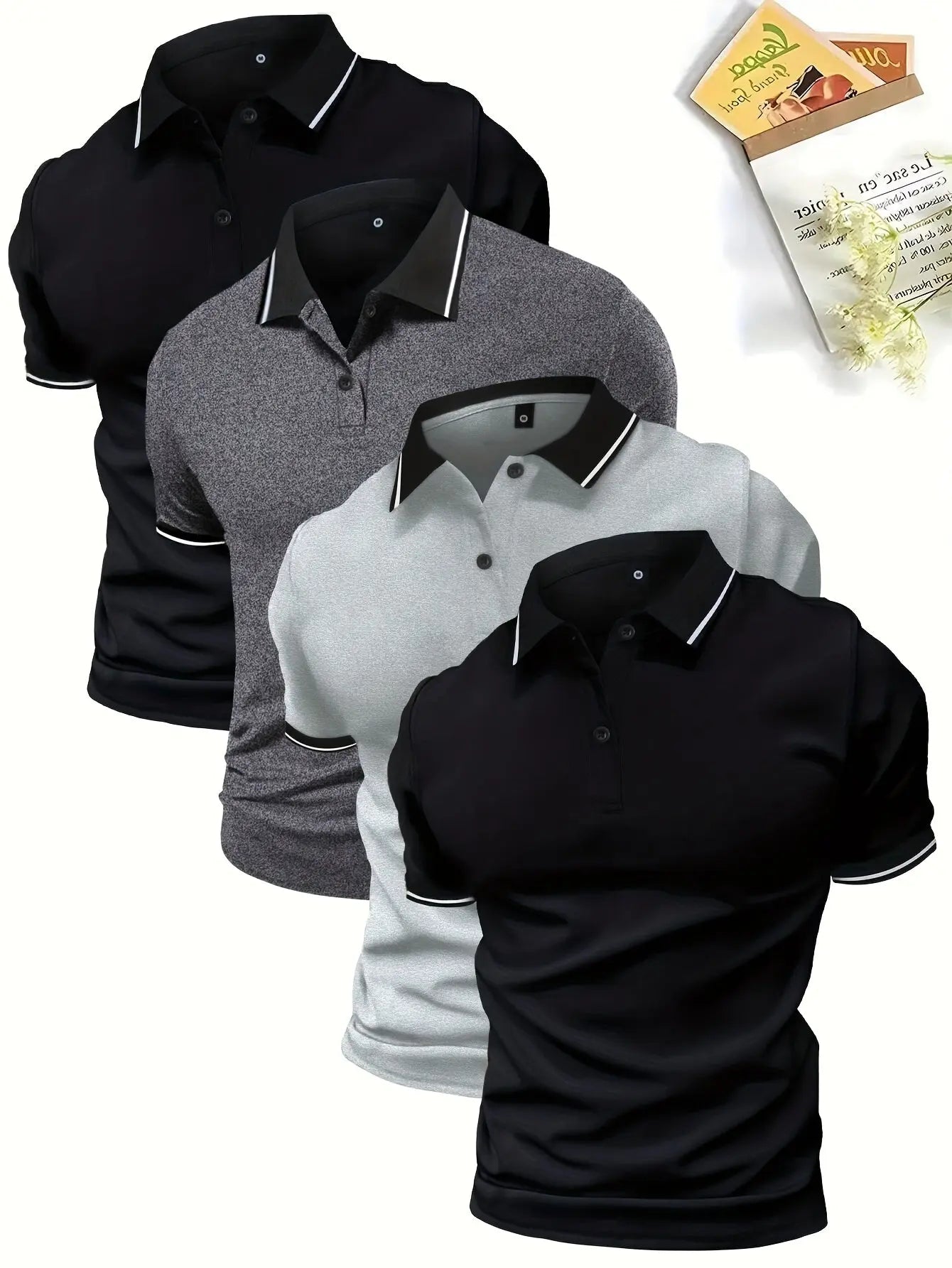 4-Pack Men's Summer Polo Shirts, Solid Color Short Sleeve, Regular Fit, Knit Stretch, Casual Sportswear Tops Kenike