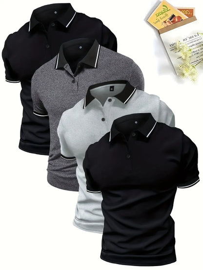 4-Pack Men's Summer Polo Shirts, Solid Color Short Sleeve, Regular Fit, Knit Stretch, Casual Sportswear Tops Kenike