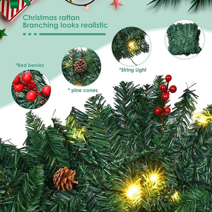 12FT Christmas Garland With Lights Door Wreath Xmas Fireplace Stairs DIY Decor elte26 Limited
