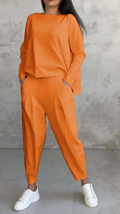 Women's Irregular Suit Long-sleeved Round Neck Top And Loose Harem Pants With Pockets Ins Fashion Trousers Set Women's Clothing Michan Direct
