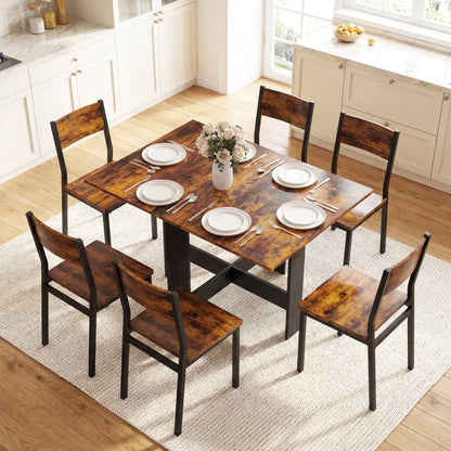 HOMCOM Folding Dining Table, Space-Saving Drop Leaf Kitchen Table for 4-6 People Rustic Brown Wise Galleria