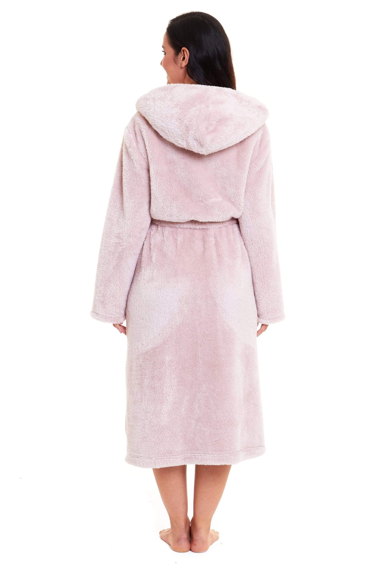 OLIVIA ROCCO Women's Pink Snuggle Fleece Hooded Robe Velvet Touch Dressing Gown Super Soft Cosy Home Loungewear