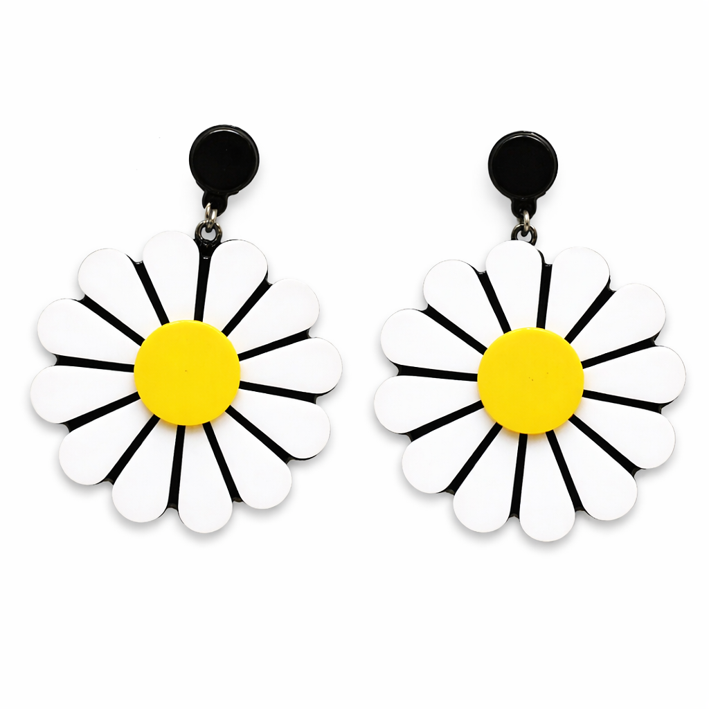 White Daisy Drop Earrings