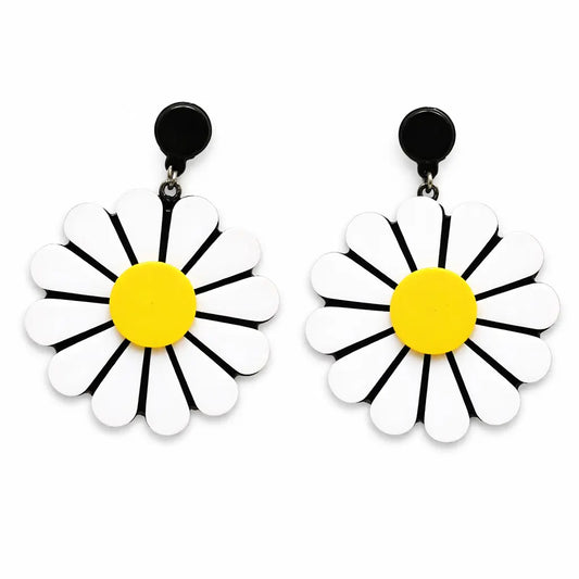 White Daisy Drop Earrings WonkiWear