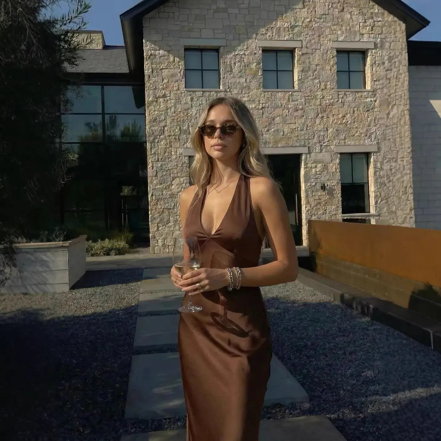 Satin V-neck Backless Bow-tied Mermaid Long Dress Michan Direct