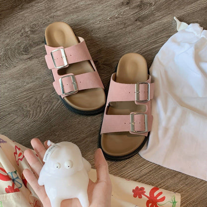 Casual Women's Summer Wear Birkenstock Shoes Belt Buckle Half Slippers