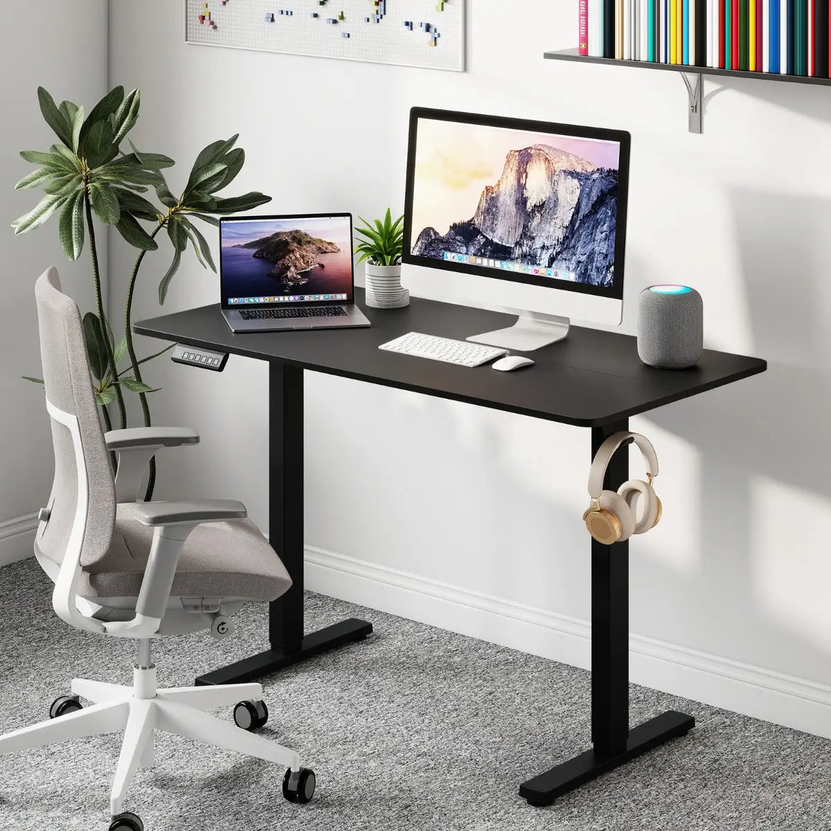 120 x 60 CM Electric Standing Computer Desk with 3 Memory Preset-Black Blue Pirate