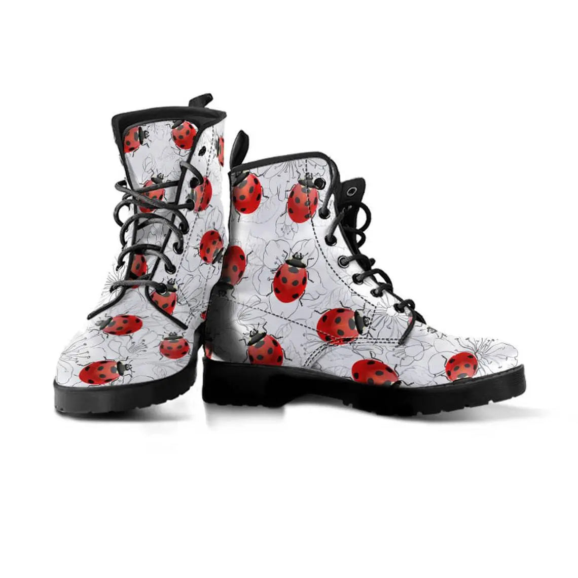 Women's High Help Combat Boots Seven Star Ladybird Cute Cartoon British Work Clothes Boots Michan Direct