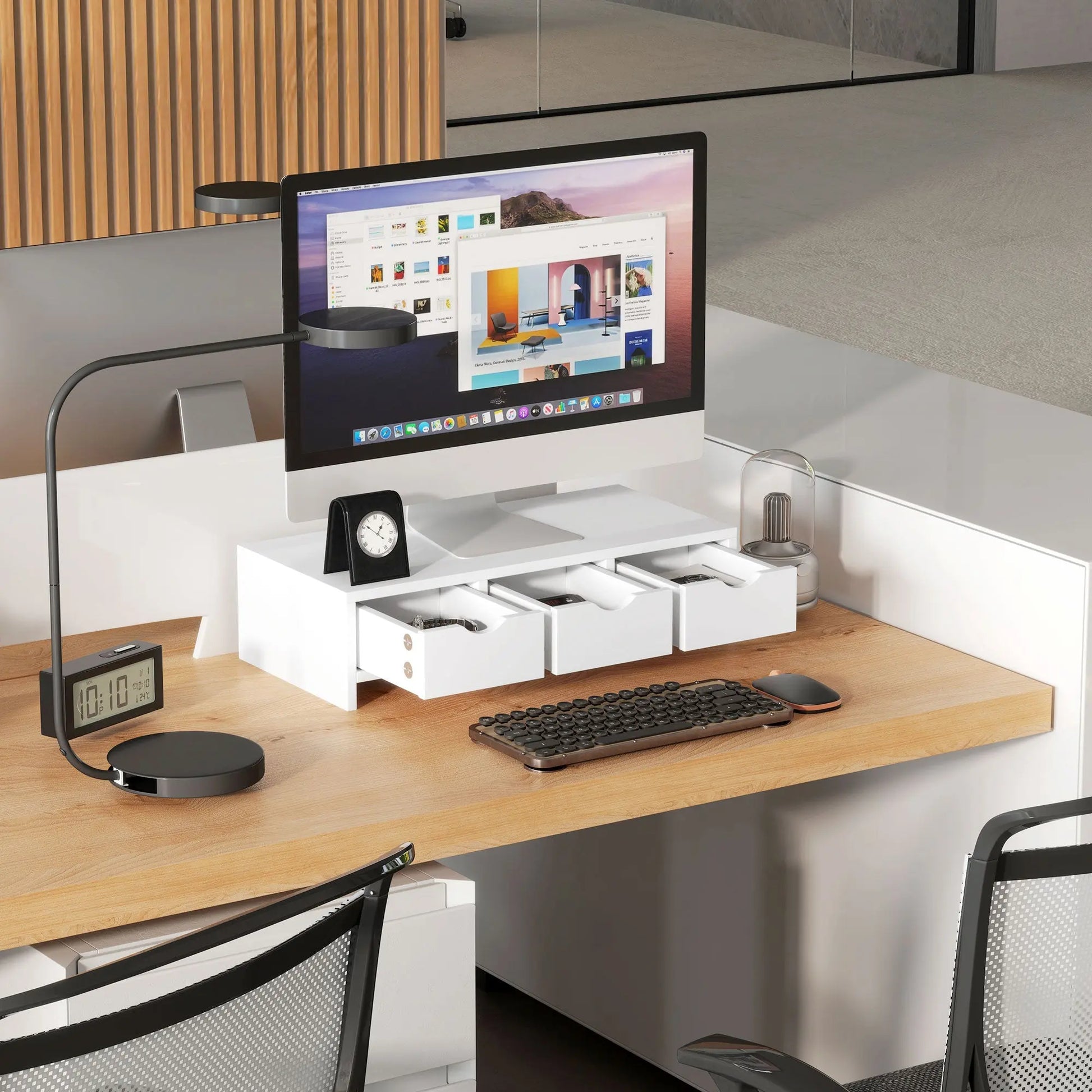 HOMCOM Monitor Stand Riser with 3 Drawers, Monitor Riser for Laptop, Computer, PC, Small Printer, 51 x 24 x 13cm, White Wise Galleria