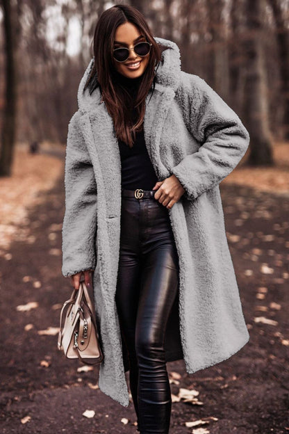 Autumn Winter Fashion Elegant Long Coat Woman Plush Warm Faux Fleece Coat Women Teddy Jacket Female Teddy Coat Outwear Ladies