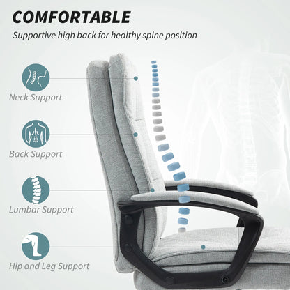 HOMCOM Linen-Look Double-Padded Office Chair - Grey Wise Galleria