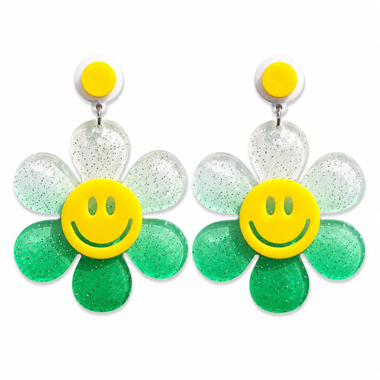 Oversized Green Daisy Drop Earrings WonkiWear