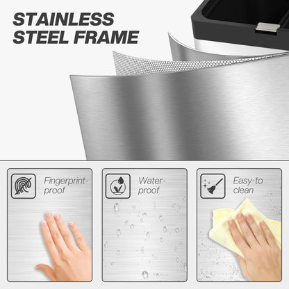 HOMCOM 3 Compartment Kitchen Bin, 56L Stainless Steel Pedal Bin with Wheels