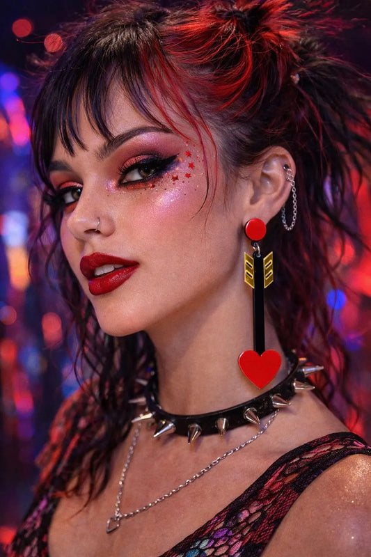 Red Heart Arrow Drop Earrings WonkiWear