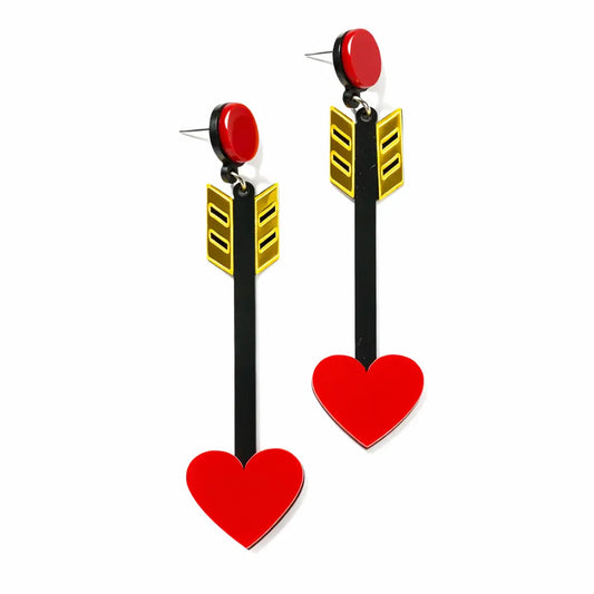 Red Heart Arrow Drop Earrings WonkiWear