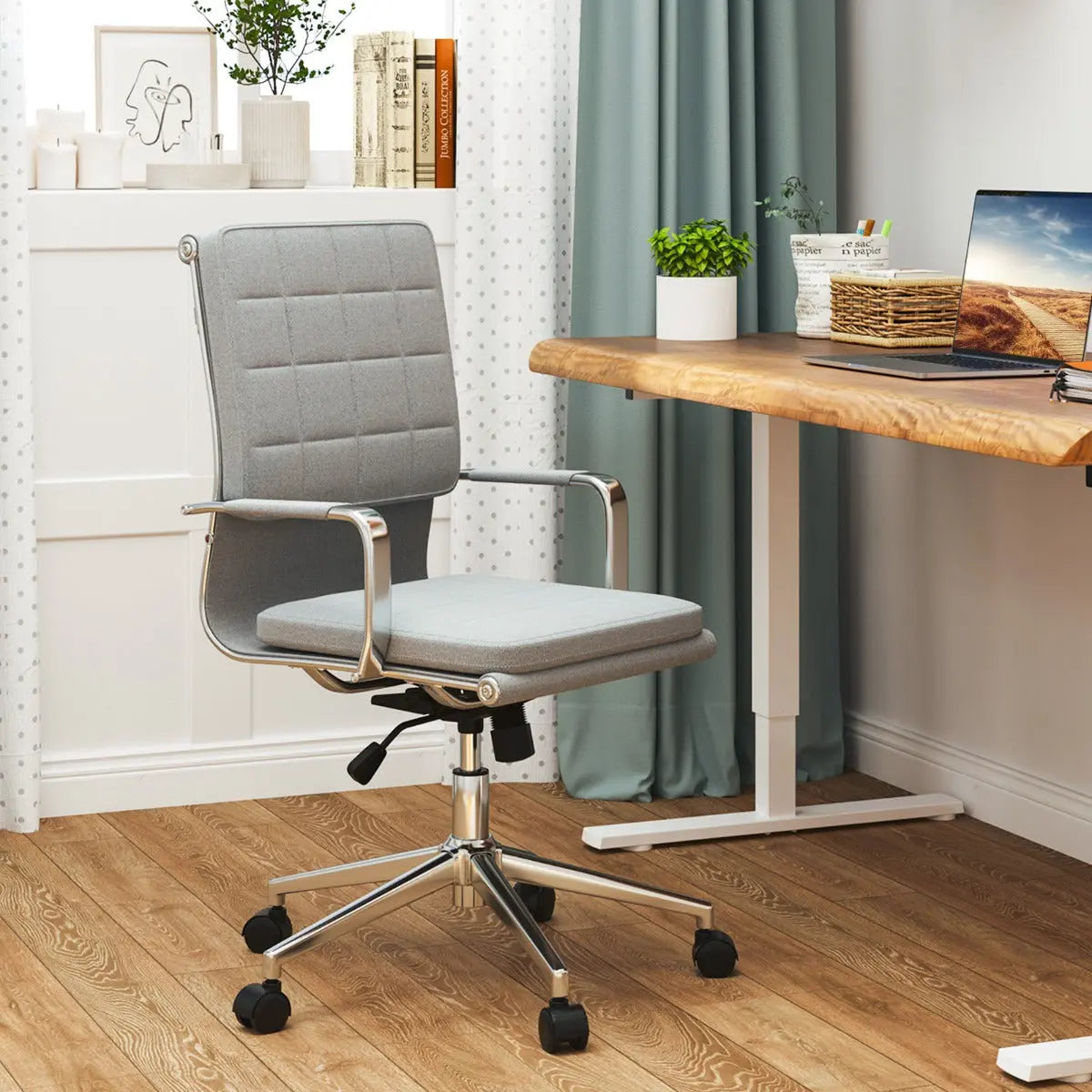Ergonomic Computer Desk Chair with Rocking Backrest-Grey Blue Pirate