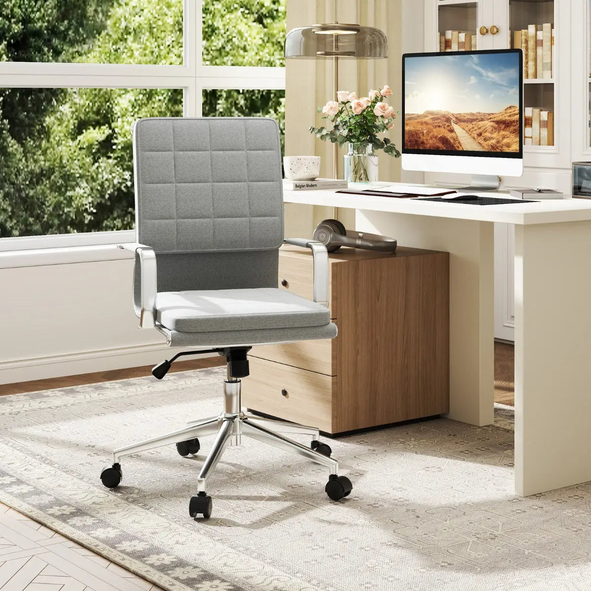 Ergonomic Computer Desk Chair with Rocking Backrest-Grey Blue Pirate