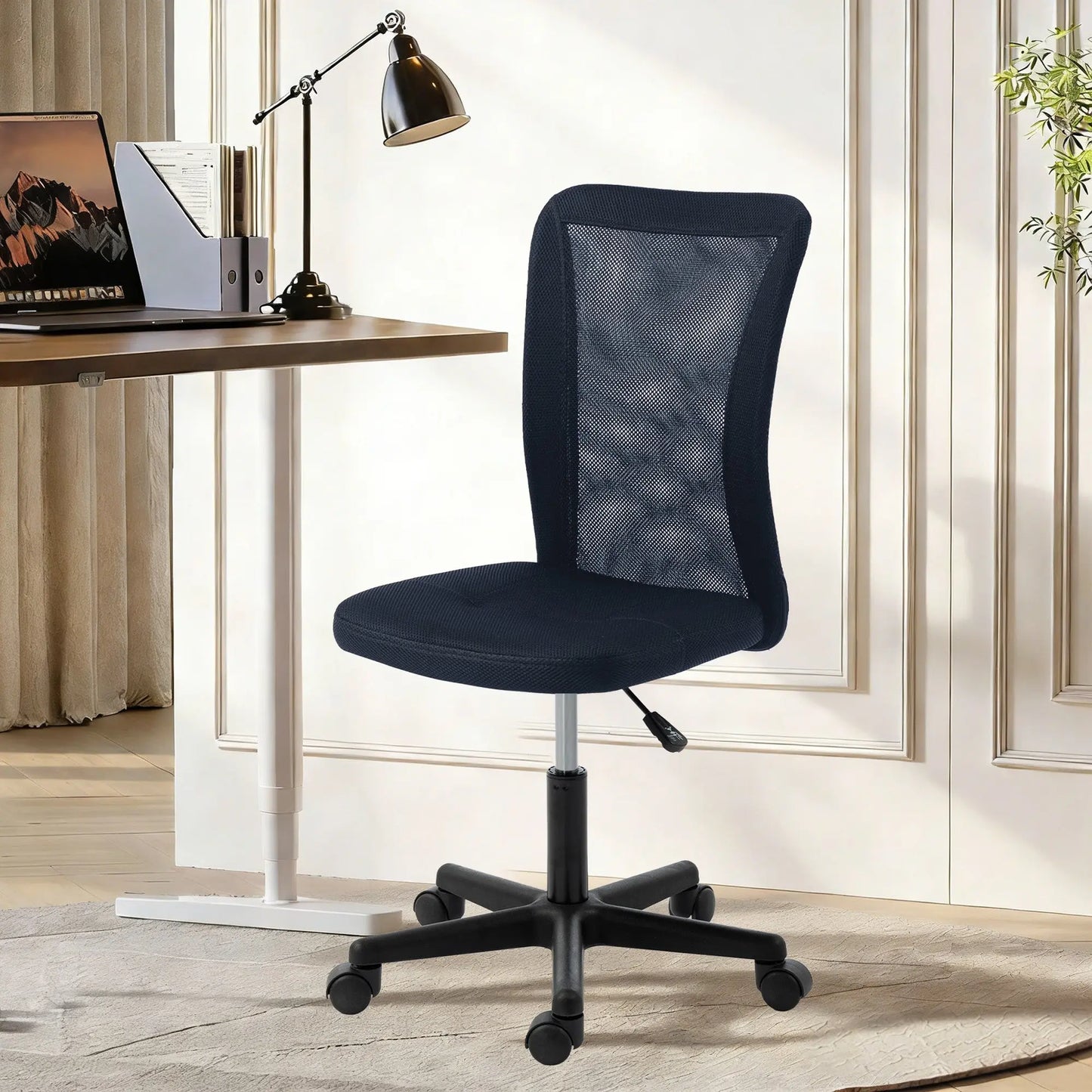 Vinsetto Computer Desk Chair, Mesh Office Chair with Adjustable Height and Swivel Wheels, Armless Study Chair, Dark Grey Wise Galleria