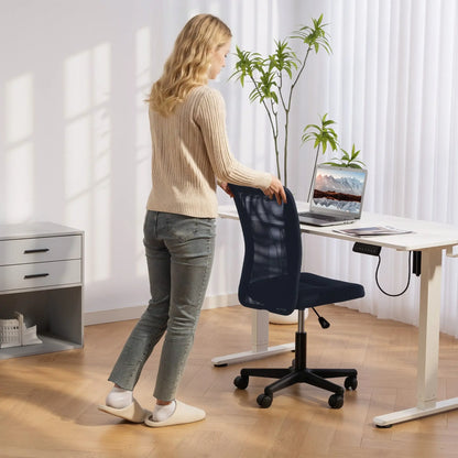 Vinsetto Computer Desk Chair, Mesh Office Chair with Adjustable Height and Swivel Wheels, Armless Study Chair, Dark Grey Wise Galleria
