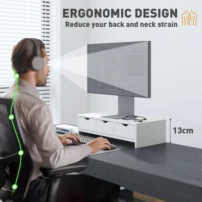 HOMCOM Monitor Stand Riser with 3 Drawers, Monitor Riser for Laptop, Computer, PC, Small Printer, 51 x 24 x 13cm, White Wise Galleria