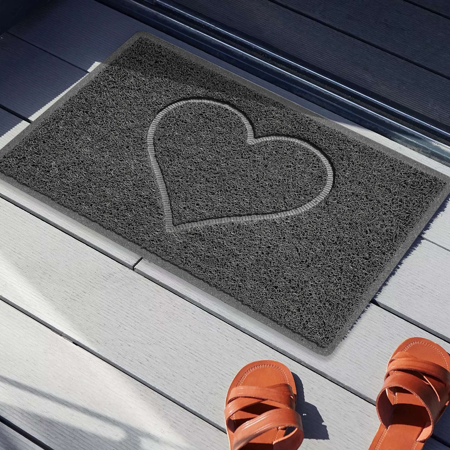 "Heart" Embossed Loofah Textured Spaghetti Door Mat Nicoman.co.uk