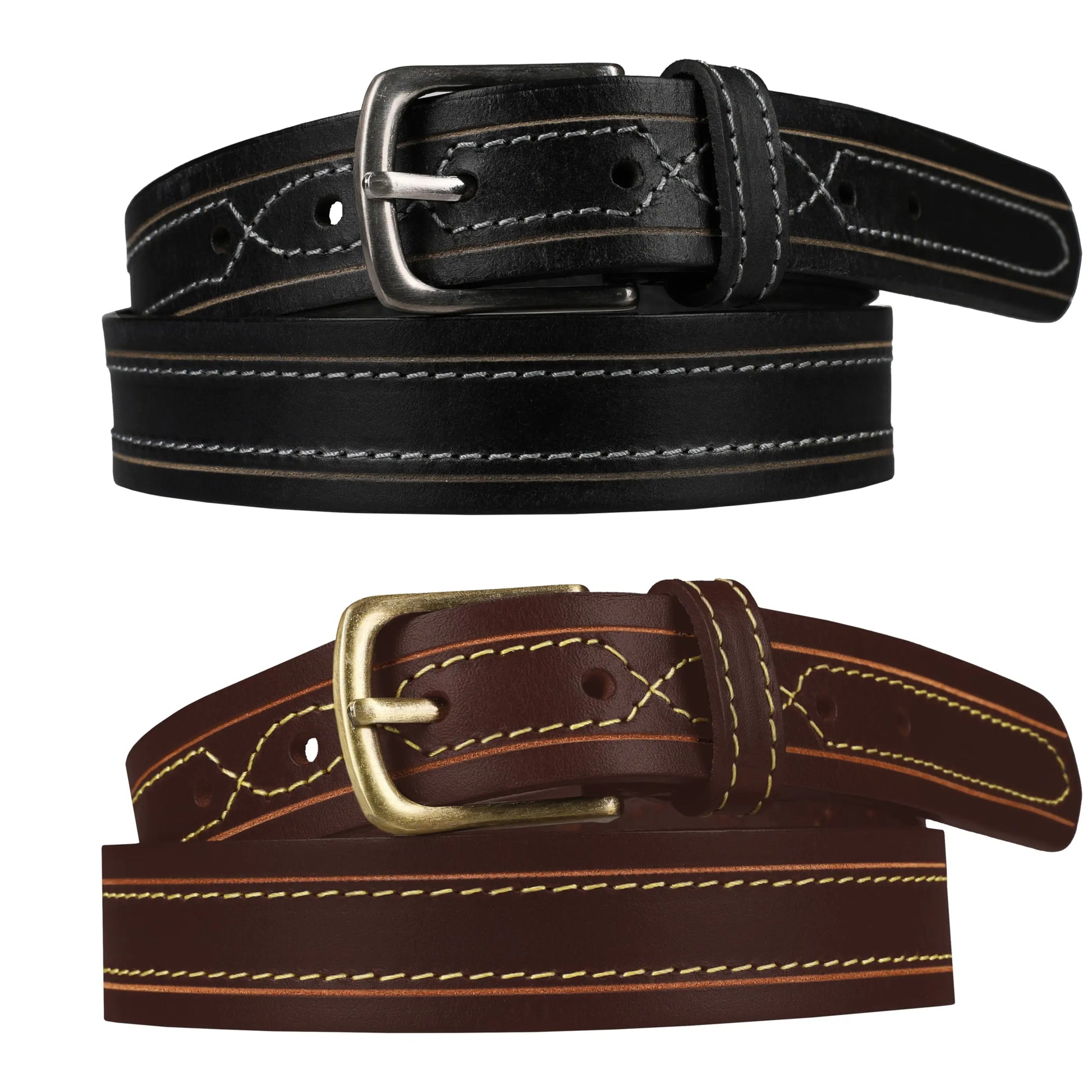 Outback 1.25" Wide Contrast Stitch Full Grain Leather Belt ButtonFresh.co.uk