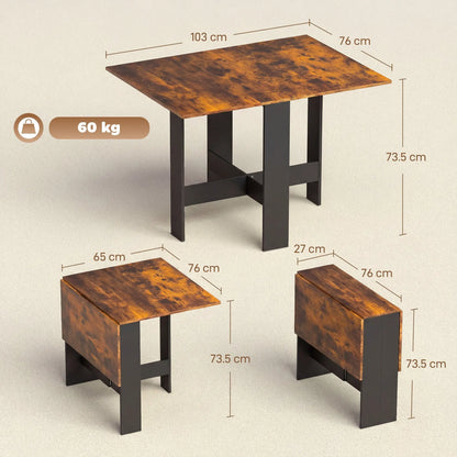 HOMCOM Folding Dining Table, Space-Saving Drop Leaf Kitchen Table for 4-6 People Rustic Brown Wise Galleria
