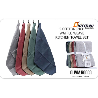 OLIVIA ROCCO 20 Pack Tea Towel Set Waffle Weave 100% Cotton Absorbent Durable Kitchen