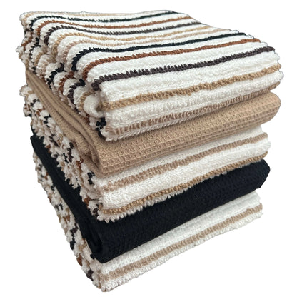 OLIVIA ROCCO 5 Pack Cotton Kitchen Tea Towels Striped Ribbed Waffle 45cm x 65cm Quick Dry OLIVIA ROCCO