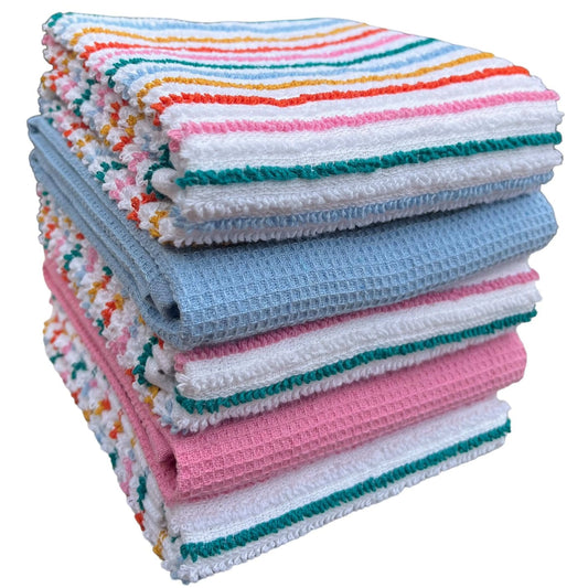 OLIVIA ROCCO 5 Pack Cotton Kitchen Tea Towels Striped Ribbed Waffle 45cm x 65cm Quick Dry OLIVIA ROCCO