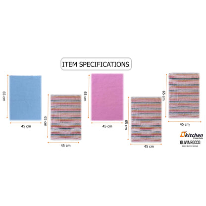 OLIVIA ROCCO 5 Pack Cotton Kitchen Tea Towels Striped Ribbed Waffle 45cm x 65cm Quick Dry OLIVIA ROCCO