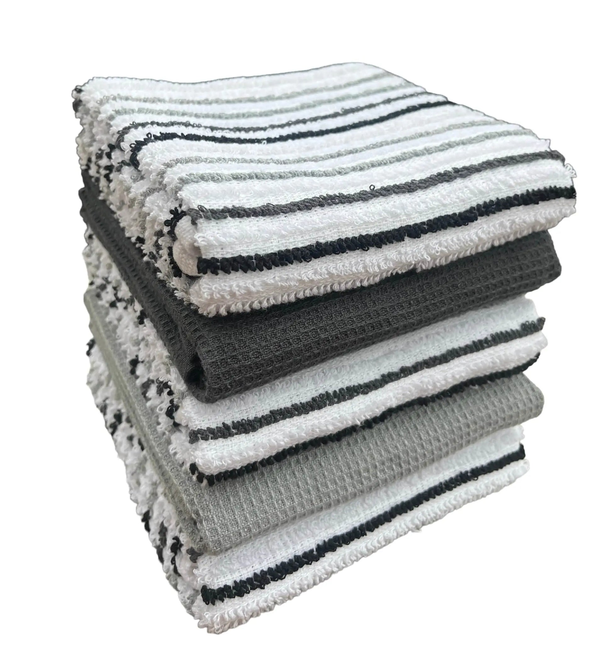 OLIVIA ROCCO 5 Pack Cotton Kitchen Tea Towels Striped Ribbed Waffle 45cm x 65cm Quick Dry OLIVIA ROCCO
