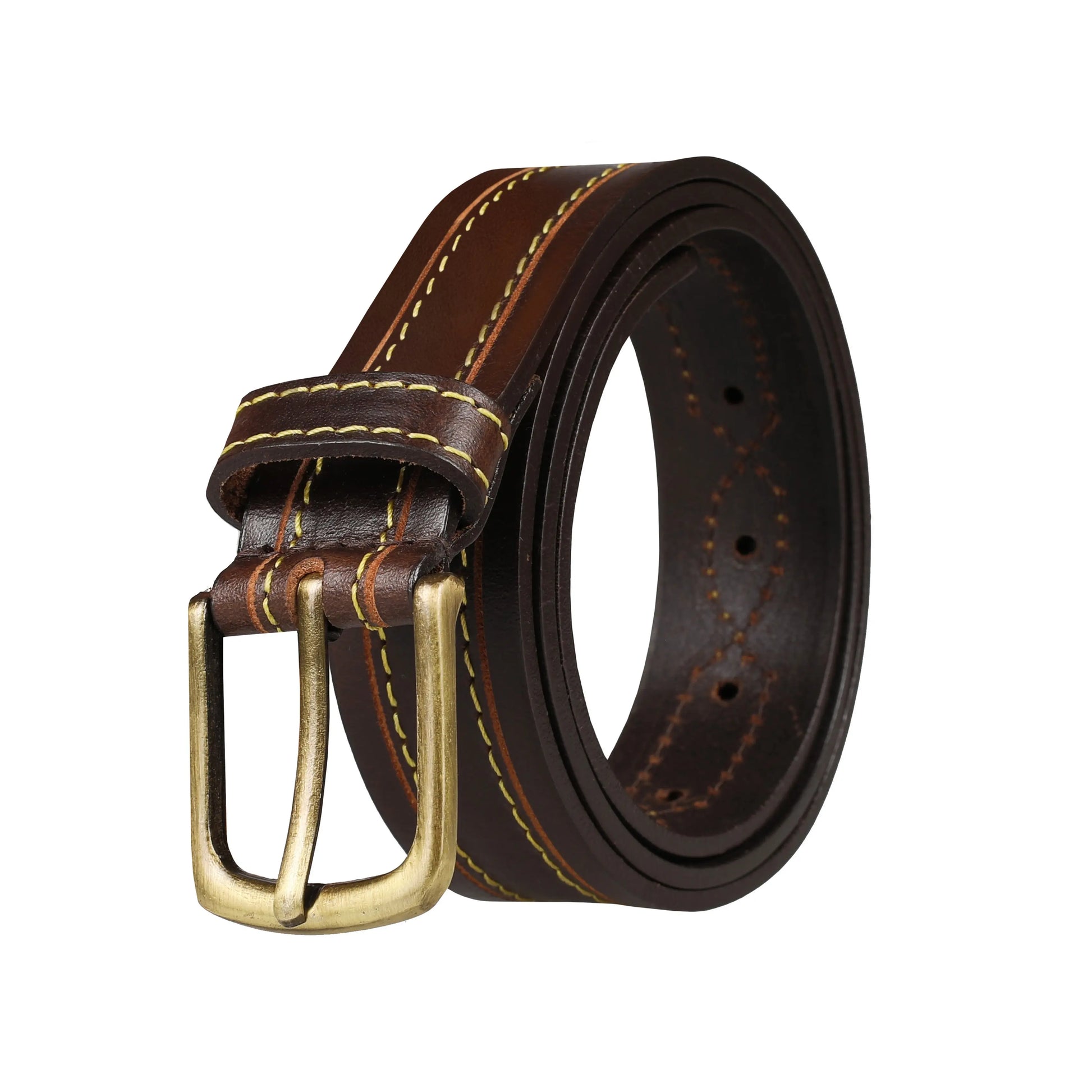 Outback 1.25" Wide Contrast Stitch Full Grain Leather Belt ButtonFresh.co.uk