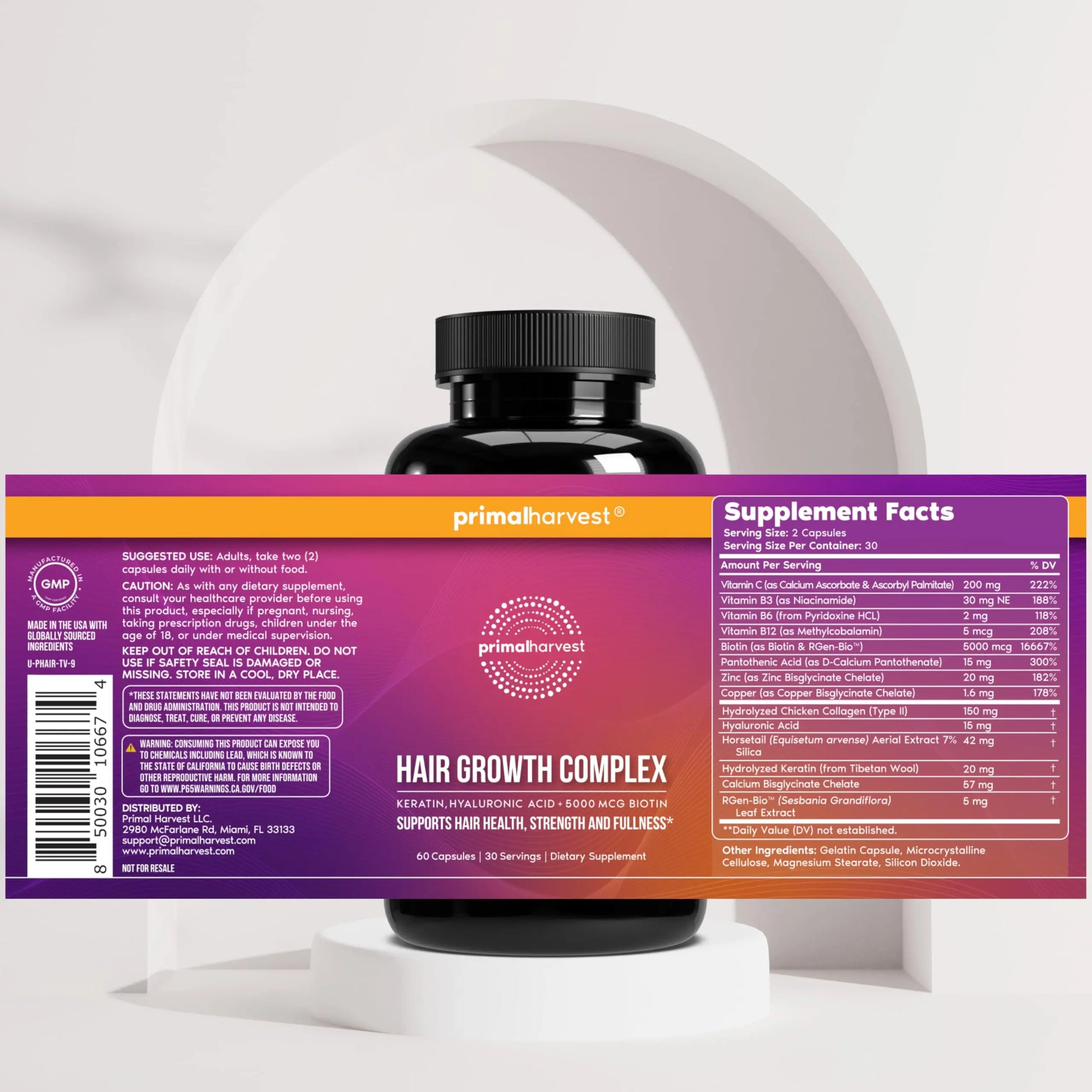 Primal Harvest Hair Growth Vitamins – 60 Capsules with Biotin, Zinc & Type II Collagen British Harmonia | Natural Makeup & Fragrance by British Harmonia UK