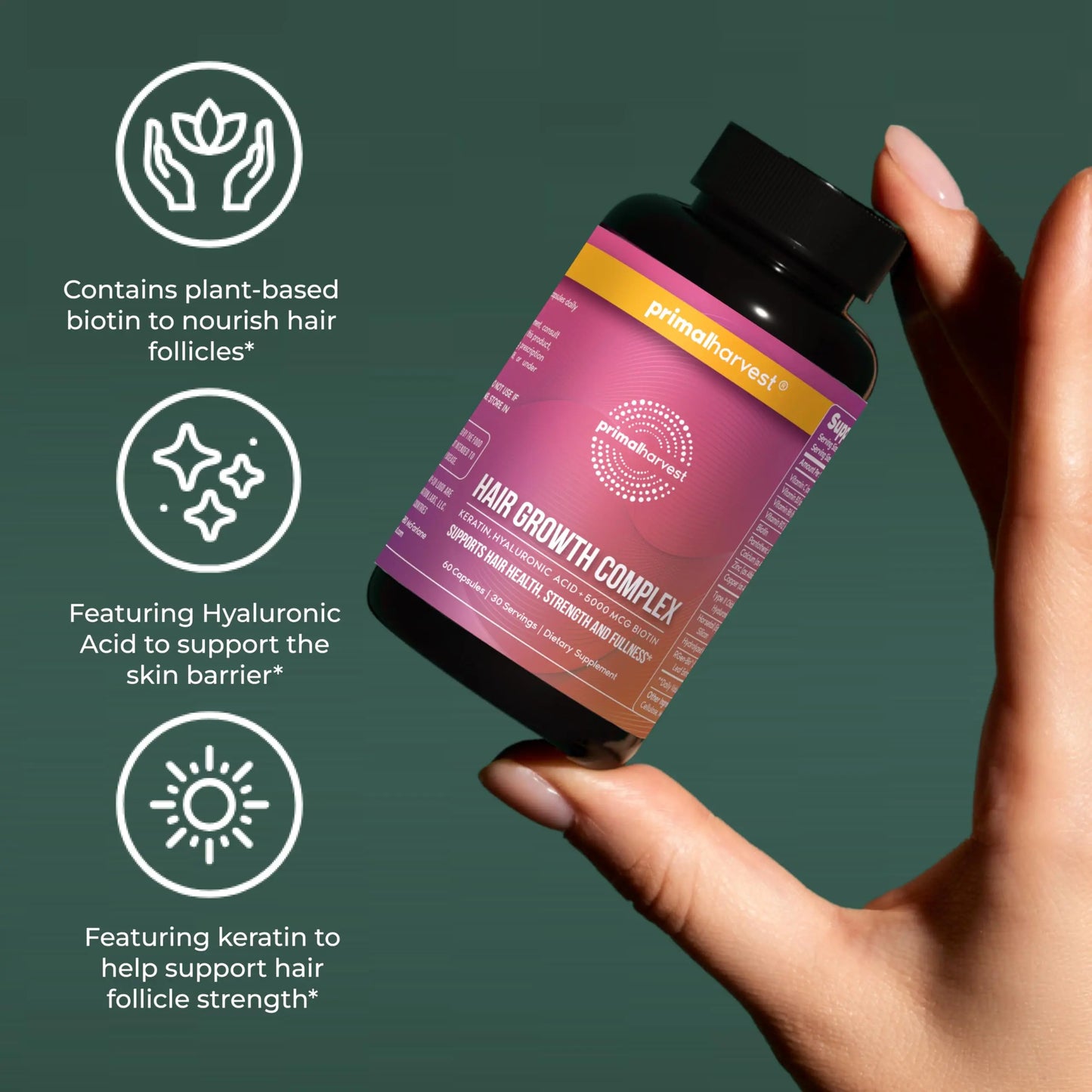 Primal Harvest Hair Growth Vitamins – 60 Capsules with Biotin, Zinc & Type II Collagen British Harmonia | Natural Makeup & Fragrance by British Harmonia UK