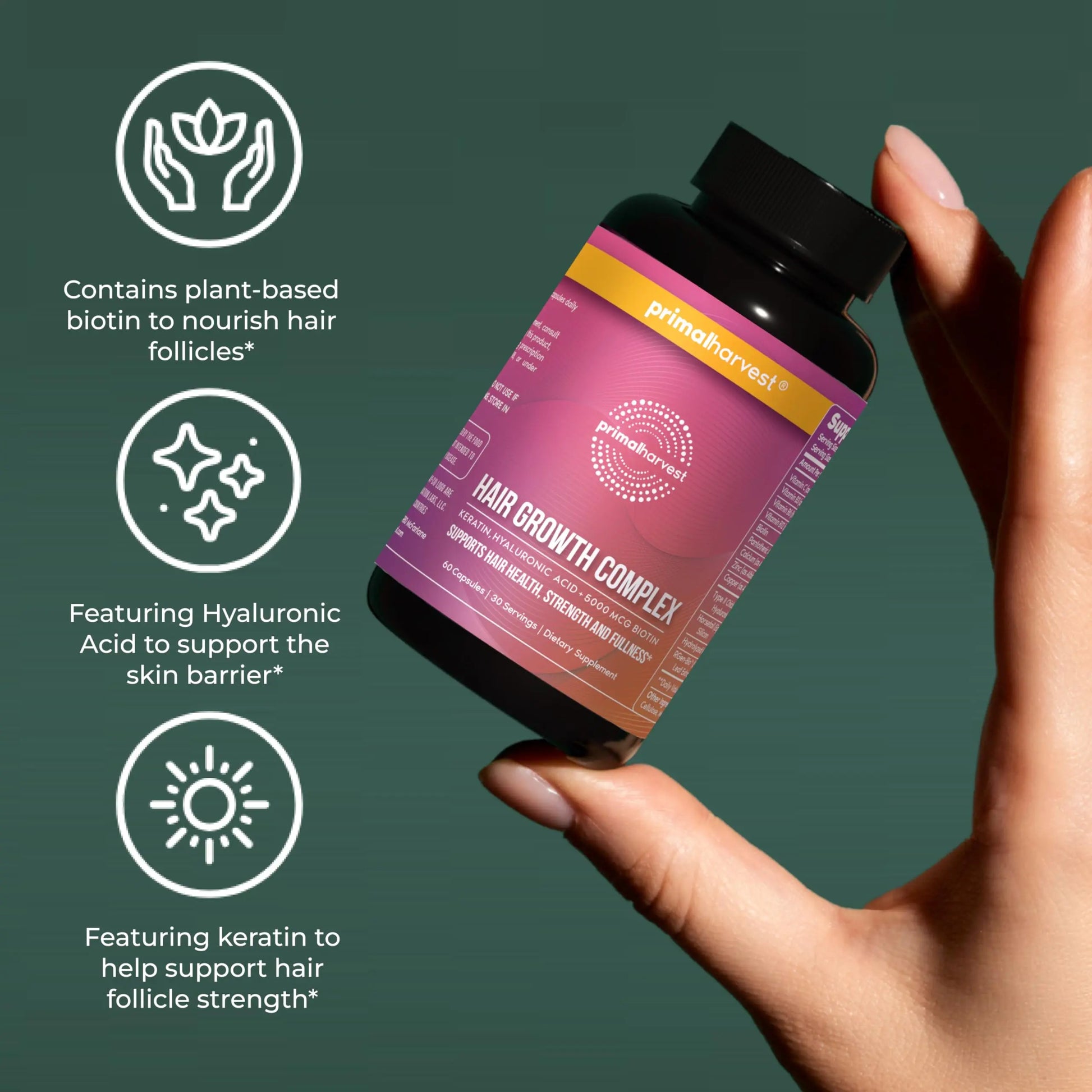 Primal Harvest Hair Growth Vitamins – 60 Capsules with Biotin, Zinc & Type II Collagen British Harmonia | Natural Makeup & Fragrance by British Harmonia UK