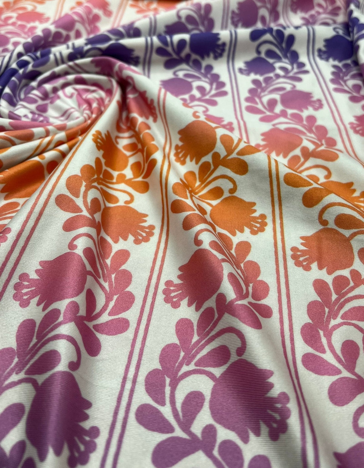 Purple Orange Printed Swimwear / Sportswear 4 Way Stretch Fabric