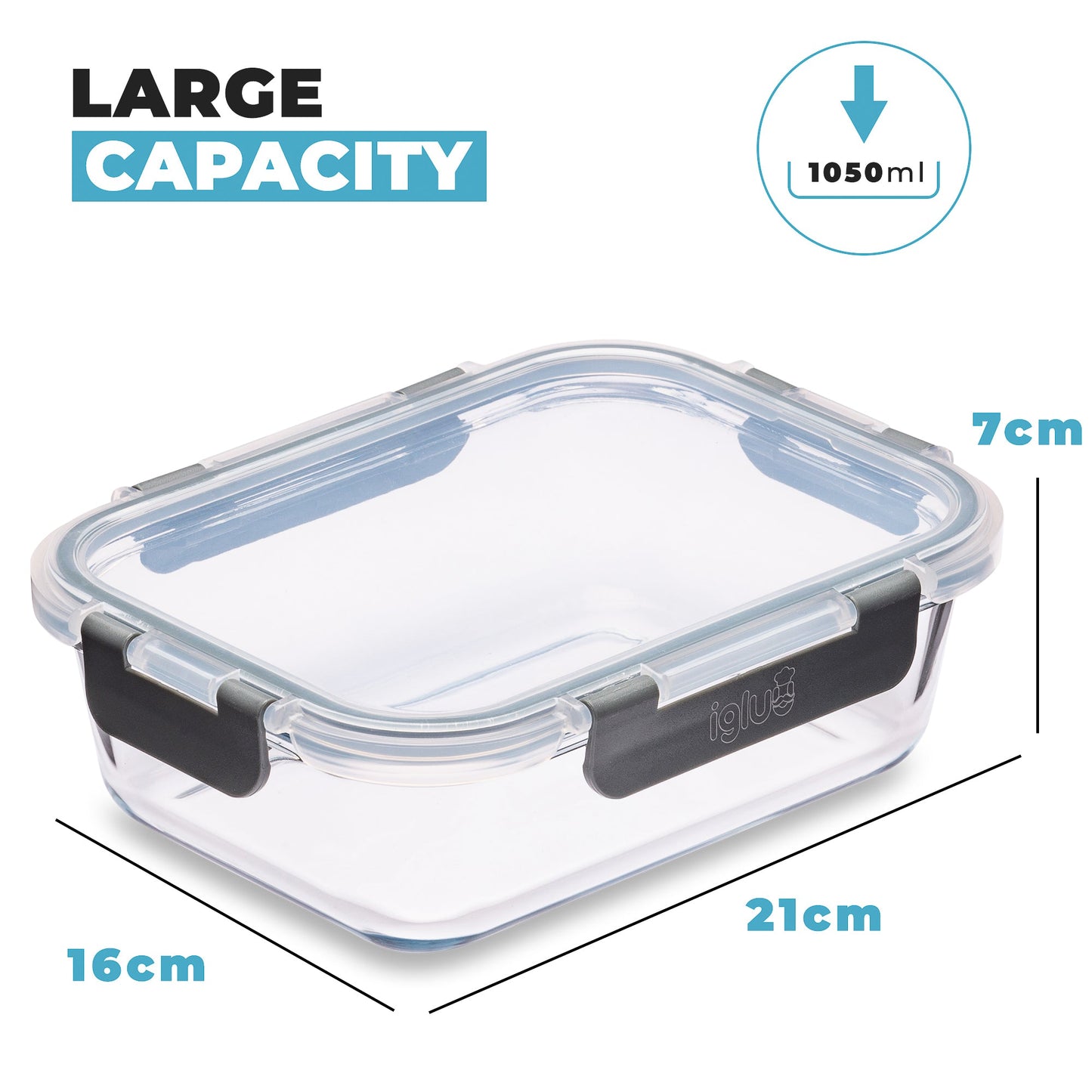 Glass Food Storage Containers with Airtight Lids - 1050ml - 5 PACK