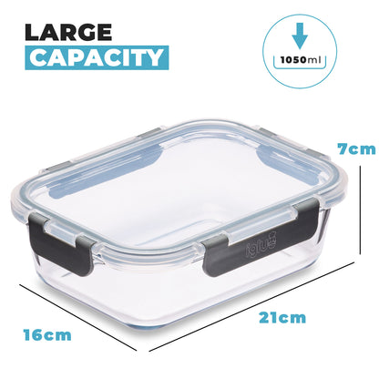 Glass Food Storage Containers with Airtight Lids - 1050ml - 5 PACK
