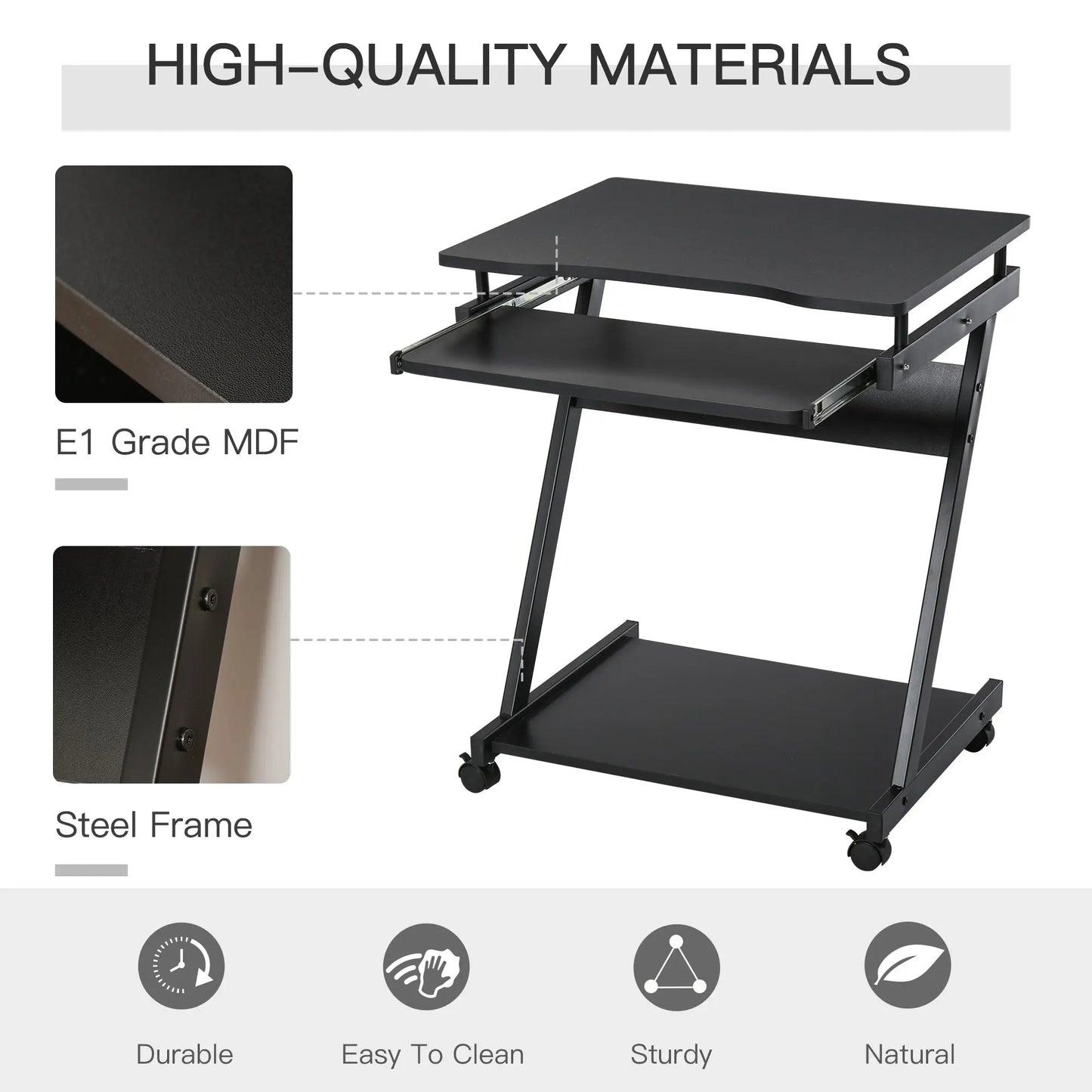 HOMCOM Movable Computer Desk with 4 Moving Wheels Sliding Keyboard Tray Home Office Workstation Black Wise Galleria