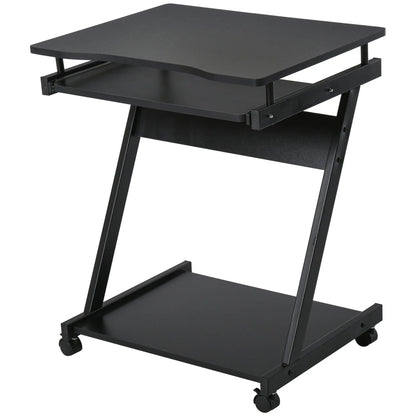 HOMCOM Movable Computer Desk with 4 Moving Wheels Sliding Keyboard Tray Home Office Workstation Black Wise Galleria