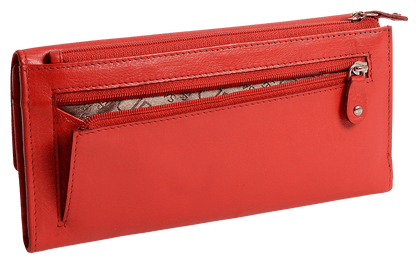 SADDLER CLAIRE Long Leather Trifold Purse - 18 Card Slots, Dual Zip Pockets, and Note Sections - RFID Protected