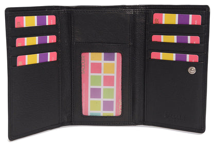 Compact Trifold Leather Purse "Eleanor" – Handmade by Saddler | RFID Protected & Gift Boxed | 10 Card Slots & Rear Zip Coin Pocket